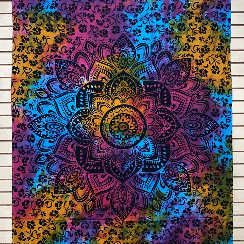 (SOLD) Tie-Dye Lotus Flower Mandala Tapestry